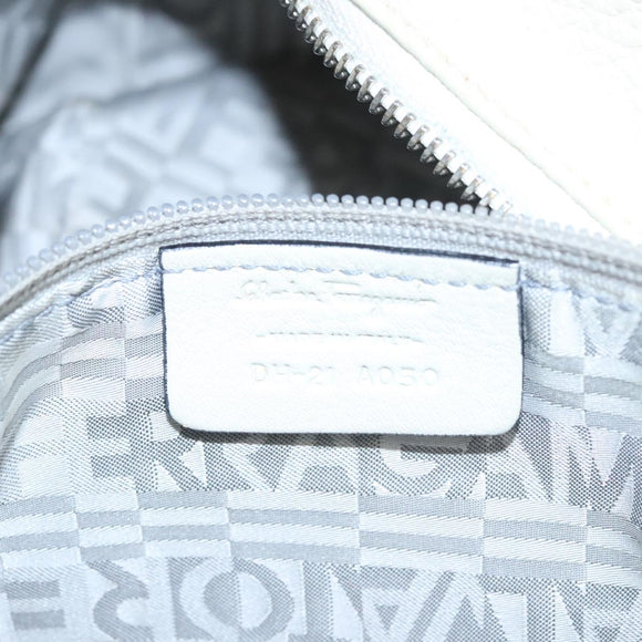 Salvatore Ferragamo Gancini Hand Bag Leather White Silver Auth yk16589