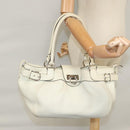 Salvatore Ferragamo Gancini Hand Bag Leather White Silver Auth yk16589-25