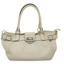Salvatore Ferragamo Gancini Hand Bag Leather White Silver Auth yk16589-14