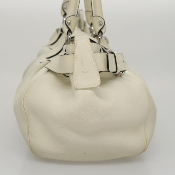 Salvatore Ferragamo Gancini Hand Bag Leather White Silver Auth yk16589