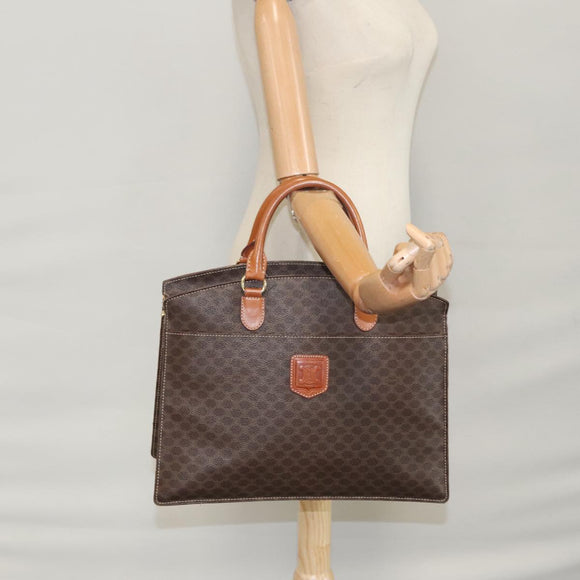 CELINE Macadam Canvas Hand Bag PVC Leather Brown Gold Auth yk16623