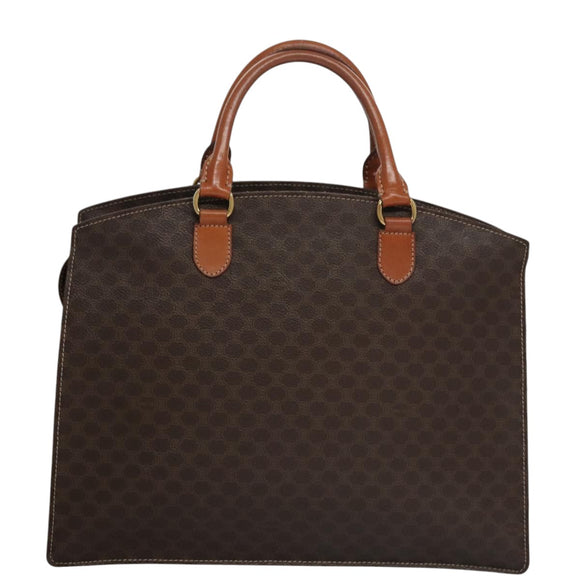 CELINE Macadam Canvas Hand Bag PVC Leather Brown Gold Auth yk16623