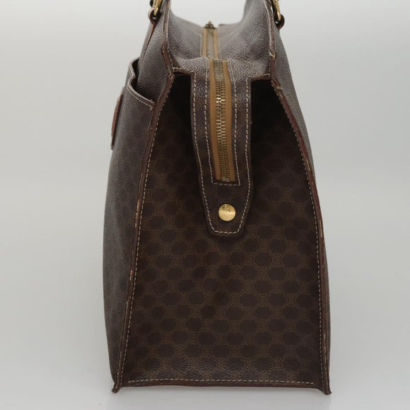 CELINE Macadam Canvas Hand Bag PVC Leather Brown Gold Auth yk16623