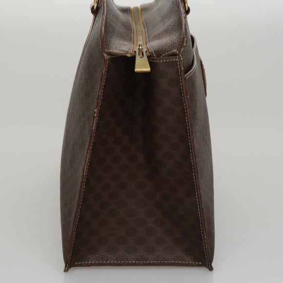 CELINE Macadam Canvas Hand Bag PVC Leather Brown Gold Auth yk16623