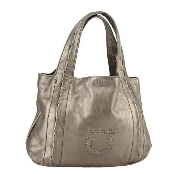 Salvatore Ferragamo Gancini Hand Bag Leather Gold Tone Auth yk16674