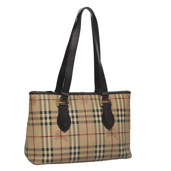 BURBERRY Nova Check Tote Bag PVC Leather Beige Auth yk16711