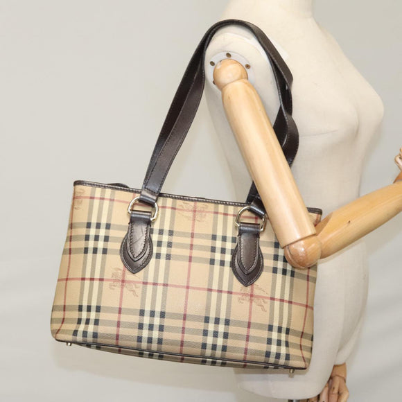 BURBERRY Nova Check Tote Bag PVC Leather Beige Auth yk16711