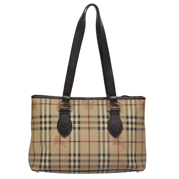 BURBERRY Nova Check Tote Bag PVC Leather Beige Auth yk16711