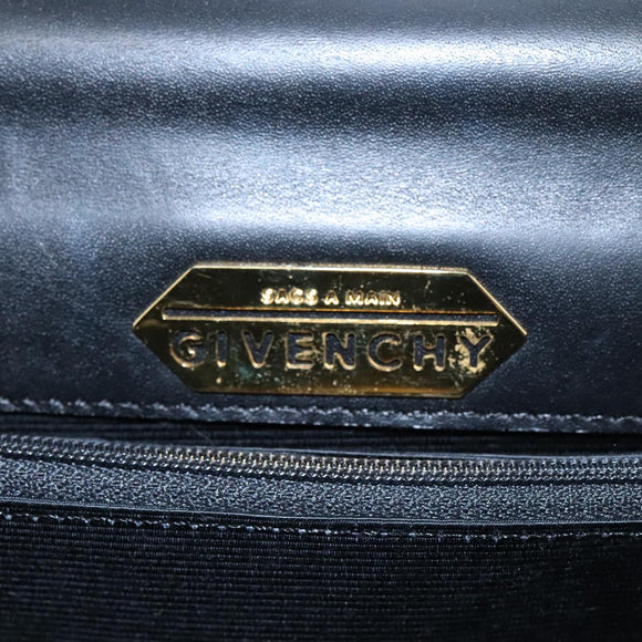 GIVENCHY Hand Bag Leather Black Gold Auth yk16736