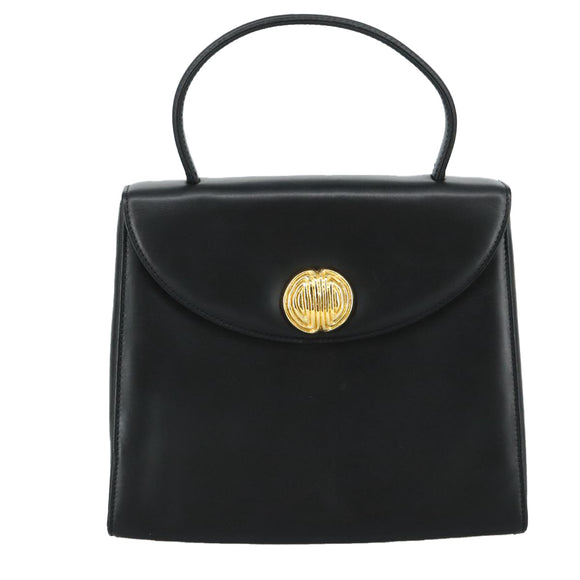 GIVENCHY Hand Bag Leather Black Gold Auth yk16736
