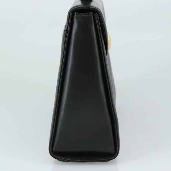 GIVENCHY Hand Bag Leather Black Gold Auth yk16736