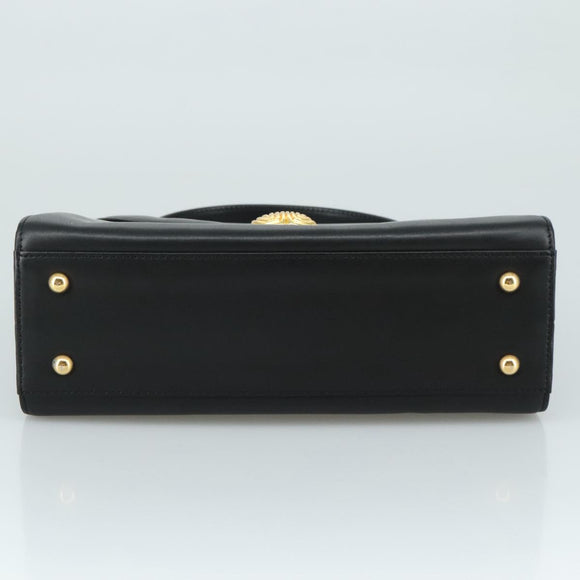 GIVENCHY Hand Bag Leather Black Gold Auth yk16736