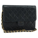 CHANEL Matelasse Chain Shoulder Bag Lamb Skin Black Gold CC Auth yk16748-1
