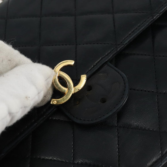 CHANEL Matelasse Chain Shoulder Bag Lamb Skin Black Gold CC Auth yk16748