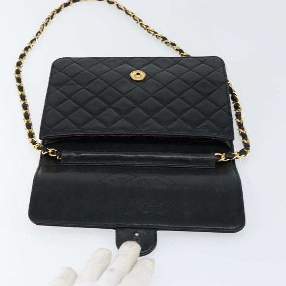 CHANEL Matelasse Chain Shoulder Bag Lamb Skin Black Gold CC Auth yk16748