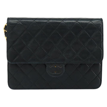 CHANEL Matelasse Chain Shoulder Bag Lamb Skin Black Gold CC Auth yk16748 - 0