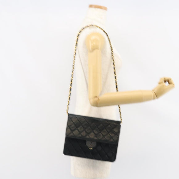 CHANEL Matelasse Chain Shoulder Bag Lamb Skin Black Gold CC Auth yk16748
