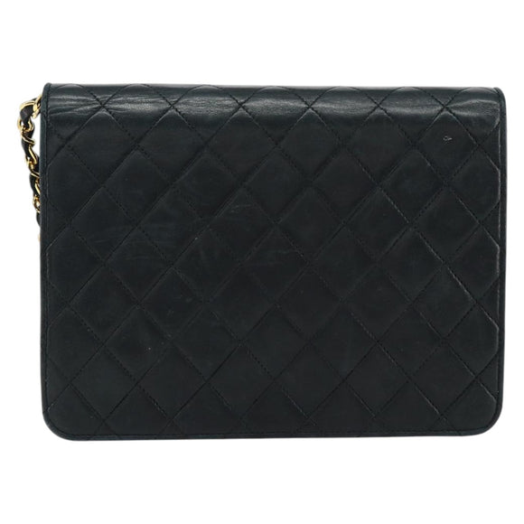 CHANEL Matelasse Chain Shoulder Bag Lamb Skin Black Gold CC Auth yk16748