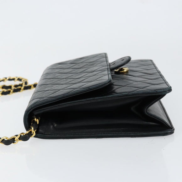 CHANEL Matelasse Chain Shoulder Bag Lamb Skin Black Gold CC Auth yk16748