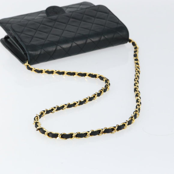 CHANEL Matelasse Chain Shoulder Bag Lamb Skin Black Gold CC Auth yk16748