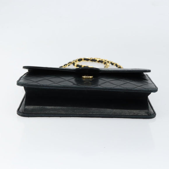 CHANEL Matelasse Chain Shoulder Bag Lamb Skin Black Gold CC Auth yk16748