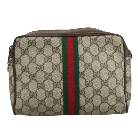 GUCCI GG Supreme Web Sherry Line Clutch Bag PVC Beige 40 014 3553 Auth yk16813