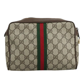 GUCCI GG Supreme Web Sherry Line Clutch Bag PVC Beige 40 014 3553 Auth yk16813 - 0