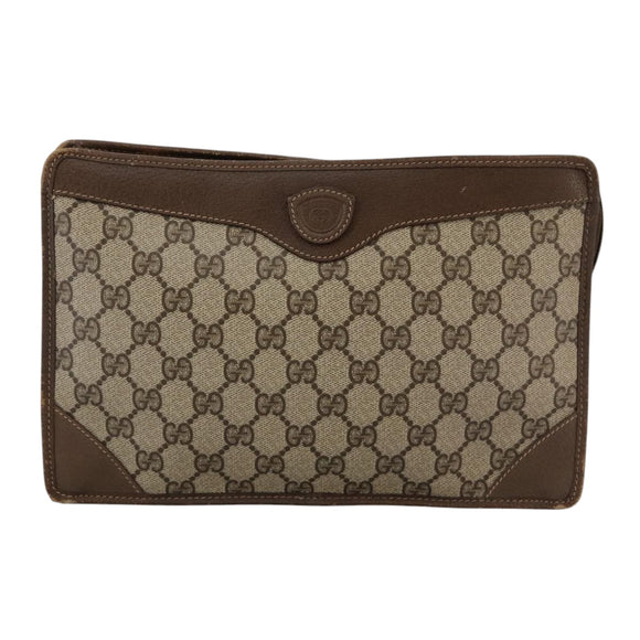 GUCCI GG Supreme Clutch Bag PVC Beige Auth yk16830