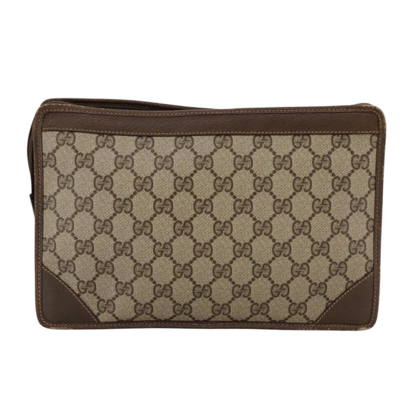 GUCCI GG Supreme Clutch Bag PVC Beige Auth yk16830