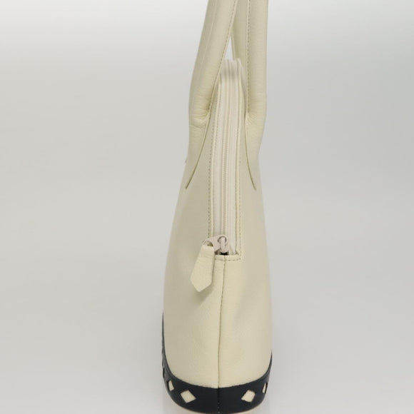 SAINT LAURENT Hand Bag Leather White Auth yk16838