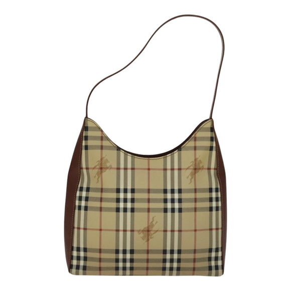BURBERRY Nova Check Shoulder Bag PVC Leather Beige Auth yk16862