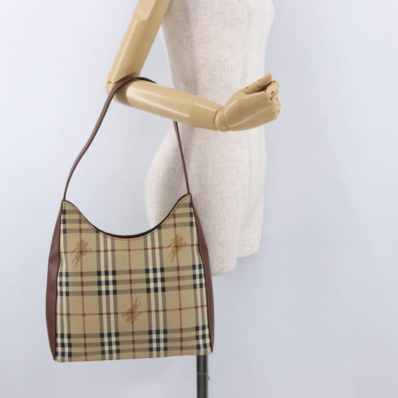 BURBERRY Nova Check Shoulder Bag PVC Leather Beige Auth yk16862