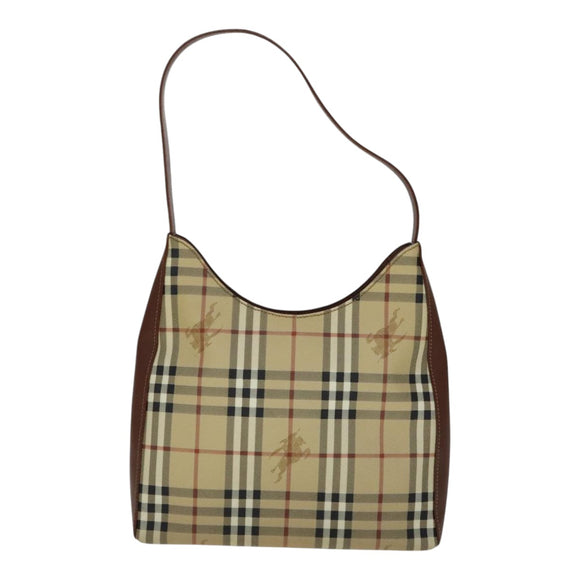 BURBERRY Nova Check Shoulder Bag PVC Leather Beige Auth yk16862