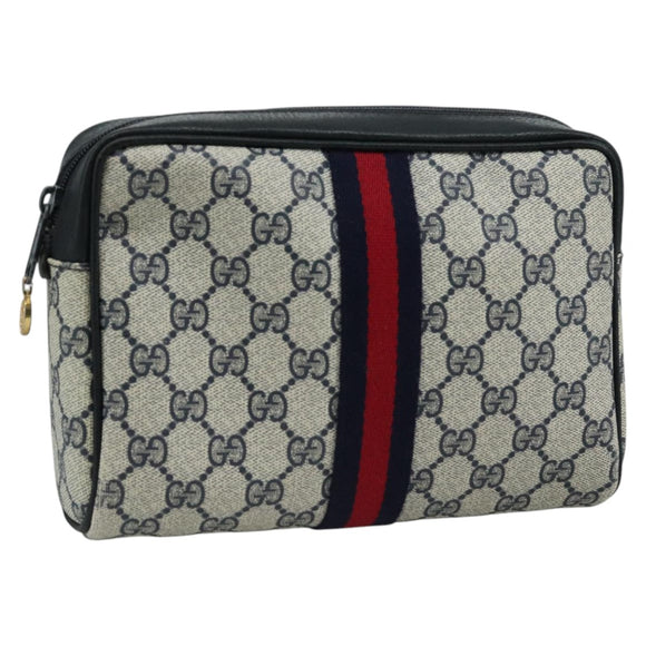 GUCCI GG Supreme Sherry Line Clutch Bag PVC Navy Red 010 378 Auth yk16908