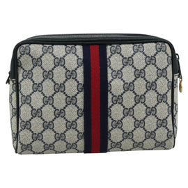 GUCCI GG Supreme Sherry Line Clutch Bag PVC Navy Red 010 378 Auth yk16908 - 0