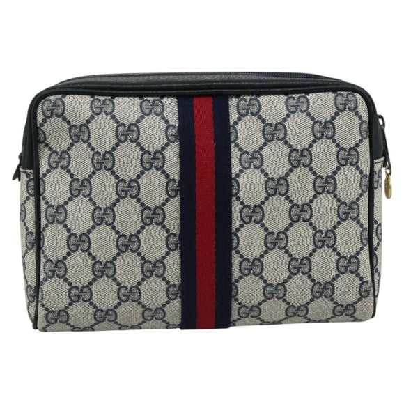 GUCCI GG Supreme Sherry Line Clutch Bag PVC Navy Red 010 378 Auth yk16908