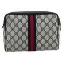 GUCCI GG Supreme Sherry Line Clutch Bag PVC Navy Red 010 378 Auth yk16908-2