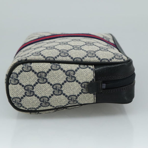 GUCCI GG Supreme Sherry Line Clutch Bag PVC Navy Red 010 378 Auth yk16908