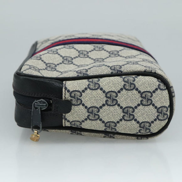 GUCCI GG Supreme Sherry Line Clutch Bag PVC Navy Red 010 378 Auth yk16908