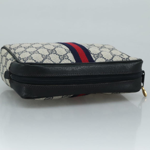 GUCCI GG Supreme Sherry Line Clutch Bag PVC Navy Red 010 378 Auth yk16908