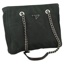 PRADA Chain Shoulder Bag Nylon Khaki Auth yk16918