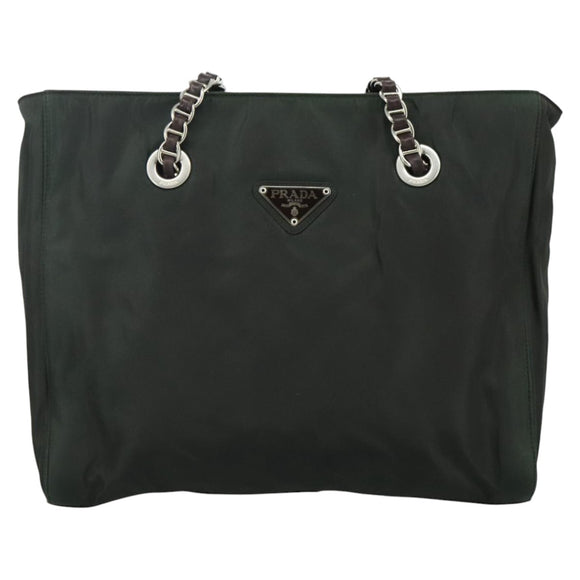 PRADA Chain Shoulder Bag Nylon Khaki Auth yk16918