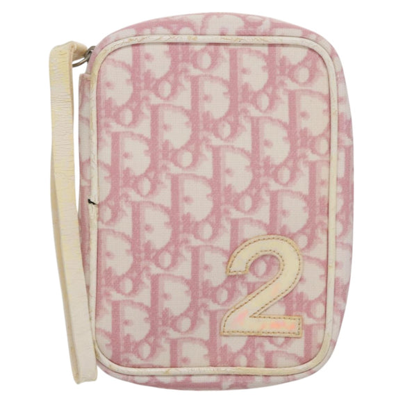 Christian Dior Trotter Canvas Pouch PVC Leather Pink Auth yk16934