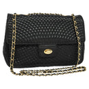 BALLY Quilted Chain Shoulder Bag Leather Black Gold Auth yk17027-1
