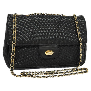 BALLY Quilted Chain Shoulder Bag Leather Black Gold Auth yk17027