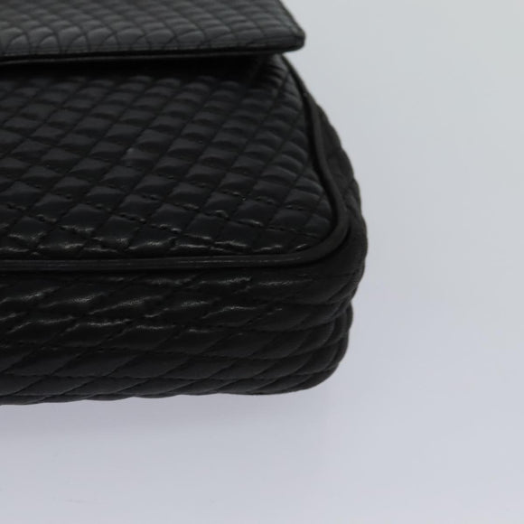 BALLY Quilted Chain Shoulder Bag Leather Black Gold Auth yk17027