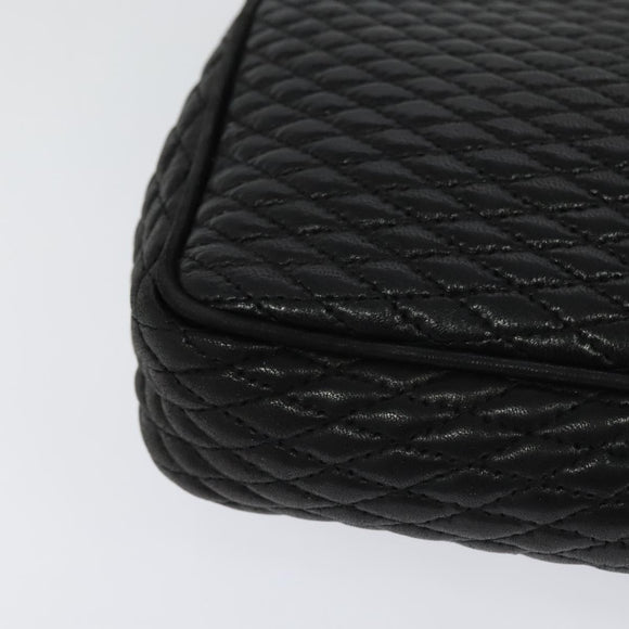 BALLY Quilted Chain Shoulder Bag Leather Black Gold Auth yk17027