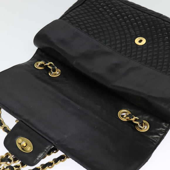 BALLY Quilted Chain Shoulder Bag Leather Black Gold Auth yk17027