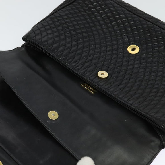 BALLY Quilted Chain Shoulder Bag Leather Black Gold Auth yk17027