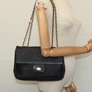 BALLY Quilted Chain Shoulder Bag Leather Black Gold Auth yk17027-24